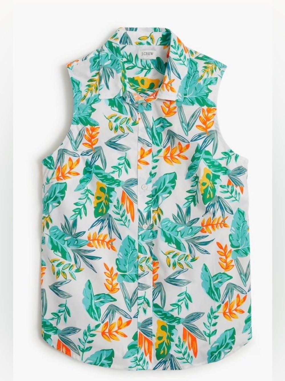J Crew Pineapple Cotton Poplin Sleeveless Signature Fit Collard Shirt Large NWT